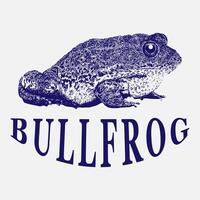 bullfrog vintage logo illustration, grafisk, vektor, design, konst, djur, vilda djur, tropisk, symbol, padda, grodor tecknad, svart, teckning, natur, groda vektor, bakgrund, vit, isolerad, ikon vektor