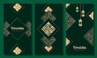 Ramadan Kareem-Grußkarten-Set. Ramadan-Urlaubseinladungen-Vorlagen-Sammlung mit goldener Schrift und arabischem Muster. Vektor-Illustration vektor