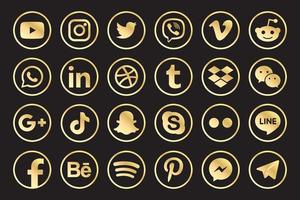 goldenes facebook, instagram, twitter, youtube, whatsapp, dribbeln, tiktok, linkedin, google plus und viele weitere goldene Sammlungen beliebter Social-Media-Symbole. Vektor