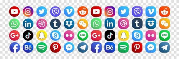 Legen Sie beliebte Social-Media-Symbole fest. facebook, instagram, twitter, youtube, pinterest, behance, google plus, linkedin, whatsapp, snapchat, tick tack, tumblr, spotify, dropbox und viele mehr vektor