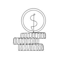 Stapel von Münzen Cent. kontinuierliche einzeilige Zeichnung. Vektor-Illustration vektor