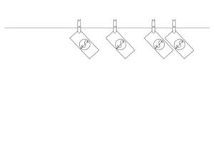 kontinuerlig linjeteckning, dollarsedel hängande på rep fäst med klädnålar. penningtvätt koncept illustration av finans och företag. vektor illustration.