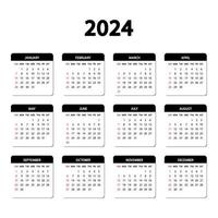 Kalender 2024 Jahr. die woche beginnt sonntag. jährliche englische Kalendervorlage 2024. vektor