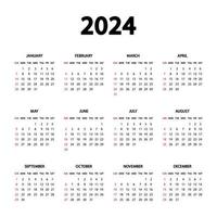 Kalender 2024 Jahr. die woche beginnt sonntag. jährliche englische Kalendervorlage 2024. Briefpapier vertikale Vorlage in einfachem, minimalistischem Design. hochkant vektor