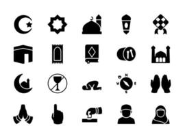 Islamische Religion Vektor Icon Set isoliert auf weißem Hintergrund modernes flaches Design