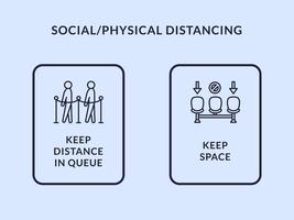 corona virus social distansering ikon tecken symbol med människor och stol tomt utrymme ikoner samling vektor