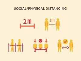 Sammlungspaket für soziale oder physische Distanzierung mit modernem, flachem Stil vektor