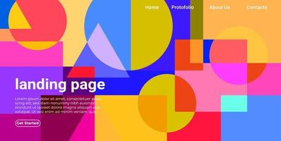 Landing Pages bunter geometrischer Hintergrund, rund, Dreiecksquadrat, Vektor