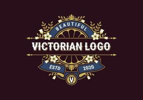 schöne viktorianische Logoschablone mit Blumen- und Blätterverzierung vektor
