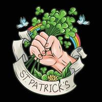 st. Patricks dag håller klöver löv för att fira st. Patricks dag vektor