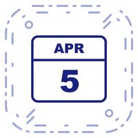 5. April Datum für einen Tagkalender vektor