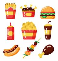 Sammlung Fast-Food-Set auf weißem Hintergrund vektor