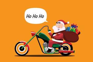 Der Weihnachtsmann fährt ein Motorrad, um Weihnachtsgeschenke an Kinder auf der ganzen Welt zu verteilen.