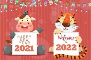 2022 Tiger-Jahr-Typografie-Design. Tiger ist traditionelle Elemente und chinesisches Tierkreiszeichen. vektor