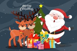 Frohe Weihnachtskarte mit Weihnachtsmann und Rentieren vektor