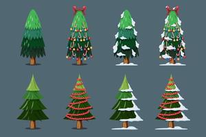 Vektor-Weihnachtsbaum isoliert mit Glühbirne, Sternen und Kugeln, Schnee auf den Blättern auf weißem Hintergrund. vektor