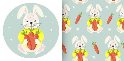 kanin seriefigur med carrots.happy påskharen vektorillustration. vektor