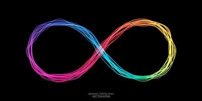 infinity symbol av vågiga linjer färgglada spektrum ljus isolerad på svart bakgrund i konceptet obegränsad, teknologi, digital. vektor
