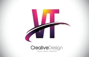 vt vt lila Buchstabenlogo mit Swoosh-Design. kreatives magentafarbenes modernes Buchstabenvektorlogo. vektor