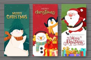 Weihnachten und Neujahr Hintergrundbanner. Weihnachtsmann, Pinguin, Schneemann und Bärenbanner. vektor