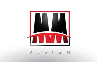 mm mm Logobuchstaben mit roten und schwarzen Farben und Swoosh. vektor