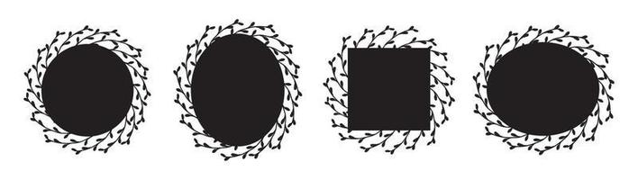 uppsättning vackra pilramar. fyrkantiga, ovala, runda ramar med copyspace. ramar svart siluett isolerade. vektor