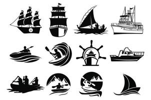 segling, kryssning, fartyg, segelbåt logotyp mall vektor ikon illustration design