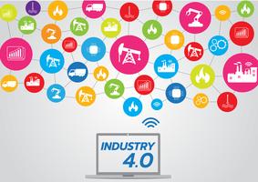 Ikon för industrin 4.0 koncept, Internet av saker nätverk, smart fabrikslösning, Tillverkningsteknik, automationsrobot med grå bakgrund vektor