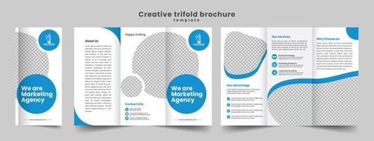 trevikt broschyrdesign med blå och orange färg. business trifold broschyr broschyr flyer rapport malldesign. vektor