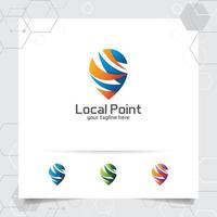 stad lokalisera logotyp vektor med koncept av abstrakt pin karta locator symbol design för resor, lokal guide, gps och turné.