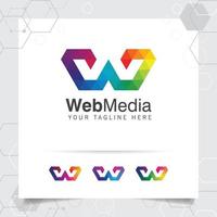 digitaler Logo-Buchstabe w-Designvektor mit modernem buntem Pixelsymbol für Technologie, Software, Studio, App und Geschäft. vektor