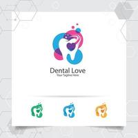 tandlogotyp tandläkare vektordesign med begreppet hjärtkärlekssymbol och tandikon. tandvård för sjukhus, läkare, klinik och hälsa. vektor