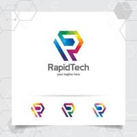 digital logotyp bokstav r designvektor med modern färgglad pixel för teknik, programvara, studio, app och företag. vektor
