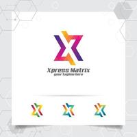 Digitaler Logo-Buchstabe-X-Designvektor mit modernem buntem Pixelsymbol für Technologie, Software, Studio, App und Geschäft. vektor