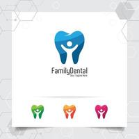 Dental Logo Zahnarzt Vektordesign mit Konzept von Menschen und Zahnsymbol. Zahnpflege für Krankenhaus, Arzt, Klinik und Gesundheit. vektor