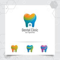 Dental Logo Zahnarzt Vektordesign mit Konzept des Haus- und Zahnsymbols. Zahnpflege für Krankenhaus, Arzt, Klinik und Gesundheit. vektor