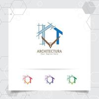 Architekt Bau Logo Design Konzept der Architekturskizze des Hauses. Immobilienlogosymbol für Auftragnehmer und Immobilien. vektor
