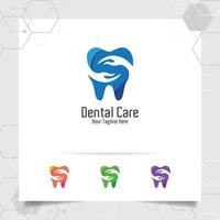 Dental Logo Zahnarzt Vektordesign mit Konzept des Hand- und Zahnsymbols. Zahnpflege für Krankenhaus, Arzt, Klinik und Gesundheit. vektor