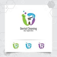 Dental Logo Zahnarzt Vektordesign mit Konzept von Zahnbürste und Zahnsymbol. Zahnpflege für Krankenhaus, Arzt, Klinik und Gesundheit. vektor