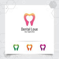 Dental Logo Zahnarzt Vektordesign mit Konzept des Herzliebessymbols und des Zahnsymbols. Zahnpflege für Krankenhaus, Arzt, Klinik und Gesundheit. vektor