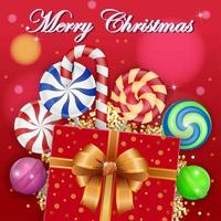 Weihnachtshintergrund mit süßen Bonbons und Geschenkbox vektor