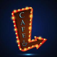 Café-Schild im Retro-Stil mit Lampen vektor