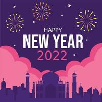 nyår 2022 firande Indien landmärke agra silhuett med fyrverkeri vektorillustration platt design perfekt för sociala medier post feed redigerbar vektor