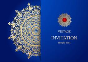 Eleganter Save The Date-Kartenentwurf. Vintage floral Einladungskarte Vorlage. Luxusstrudelmandala-Grußgold und blaue Karte vektor