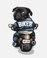 rolig tecknad svart hund ridning motorcykel illustration vektor