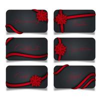 Set aus schwarzer Luxuskarte mit roter Geschenkschleife mit Band.