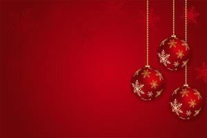 Weihnachtshintergrund mit glänzender goldener Schneeflocke, Stern und Ball. frohe weihnachten kartenillustration auf rotem hintergrund. vektor