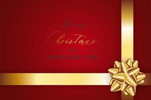 realistischer goldener Bogen und Band auf rotem Hintergrund. Frohe Weihnachten-Vorlage für Grußkarten, Poster oder Broschüren. vektor