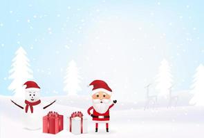 jul bakgrund med snögubbe och renar vektor
