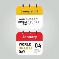 Kalendersymbol mit gelber und roter Farbvorlage, Welt-Braille-Tag am 4. Januar Vector Illustration.